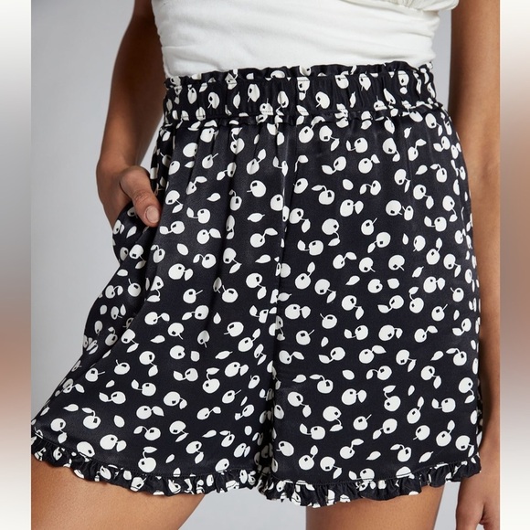 Anthropologie Maeve Cherry Black Ruffle Shorts Size M Flirty Beachy Festival EUC - Picture 2 of 8